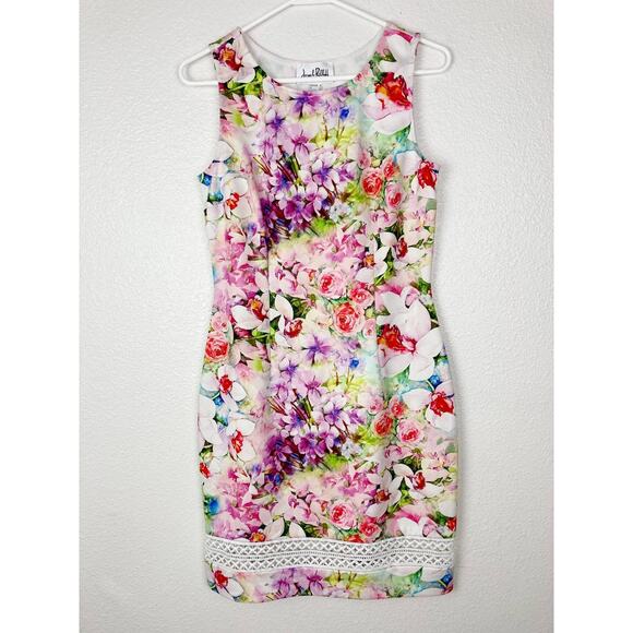 Joseph Ribkoff Floral Pink Dress Sleeveless Knee Length Sheath Eyelet 8 Medium - Picture 1 of 11
